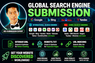 submit your website to google bing yandex baidu and global search engines