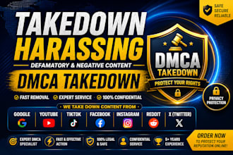 takedown harassment remove defamatory content from facebook,yt,instagram,reddit
