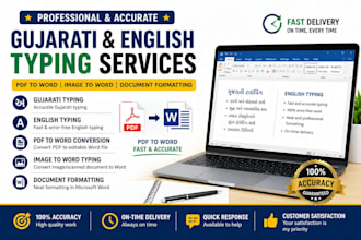 do gujarati and english typing, PDF to word conversion