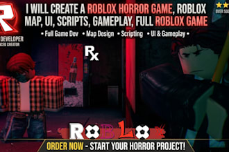 create a roblox horror game, roblox map, UI, scripts, gameplay, full roblox game