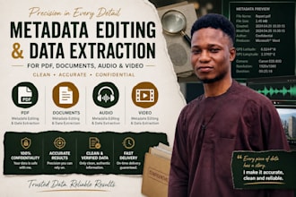 edit, correct metadata and data extraction for document, image, audio, video