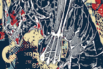 create a custom manga pop art poster in bold collage style