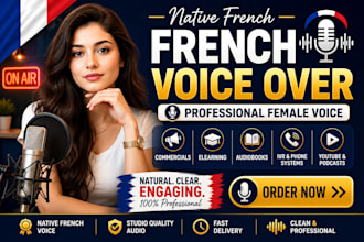 record native french female voice over for commercial elearning audiobook IVR