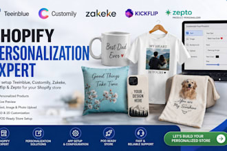 setup personalized shopify products with teeinblue, customily, zakeke, kickflip