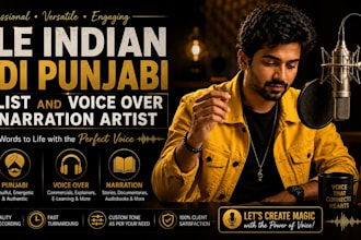 be your male indian hindi punjabi vocalist and voice over and narration artist