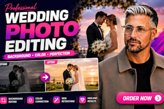 do wedding or event photo editing,background editor, color correction in phs