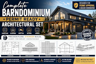 create a complete barndominium permit ready architectural set