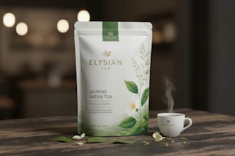 create realistic tea pouch packaging mockup for your product