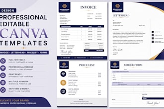 design professional editable canva invoice templates, letterhead pricelist forms