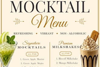 design a modern restaurant, cafe, and food menu