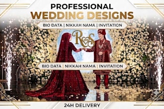 luxury wedding invitation, nikkah nama and wedding biodata card