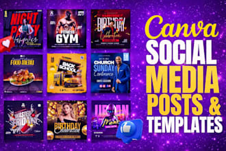 do monthly instagram, facebook posts, ads design, pinterest pins canva template