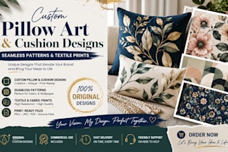 create custom pillow art, cushion designs, seamless patterns, and textile prints