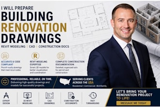 prepare building renovation drawings revit modeling cad construction docs in USA