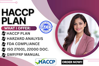 create haccp and food safety, gmp audit, iso 22000 documents for eu and US