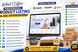 do shopify, amazon and daraz product listing with SEO