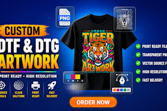 design custom artwork for dtf, dtg, and t shirt printing asap