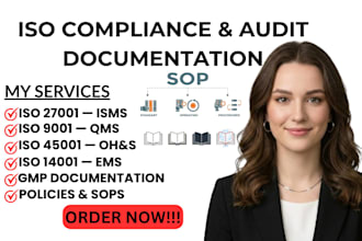 do iso 27001, 9001, 45001, 14001,  haccp, gmp, iso 27001 audit and documentation