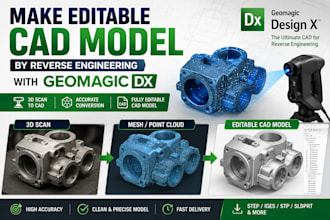 make editable cad model by reverse engineering with geomagic dx, 3d scan to cad