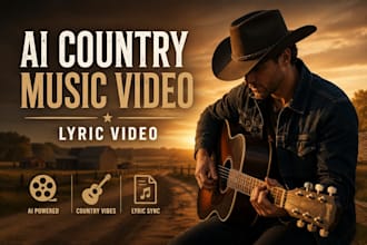 an ai country music video, lyric video for your song