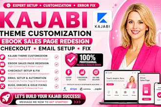 do kajabi theme customization ebook sales page redesign checkout email setup fix