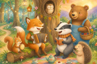 illustrate a colorful children book with custom storybook artwork