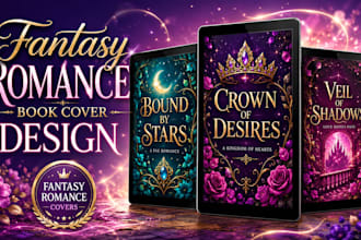 design a fantasy romance book cover for self published authors
