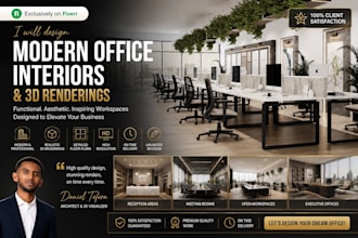 design modern office interiors and 3d renderings