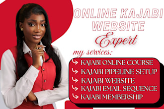 design kajabi website, setup kajabi online course, pipeline, and email sequence