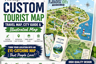 design custom tourist map travel map city guide and illustrated map