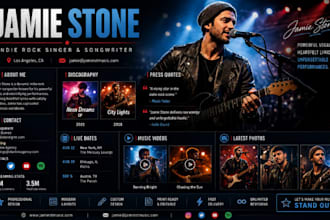 design clickable link music press kit, music epk artist  media  one sheet dj epk