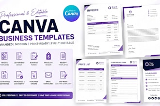 design editable canva invoice templates, letterheads, business forms, pricelists
