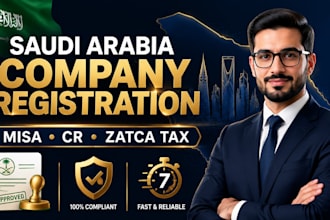 do saudi company registration with misa license, cr, and vat zatca setup