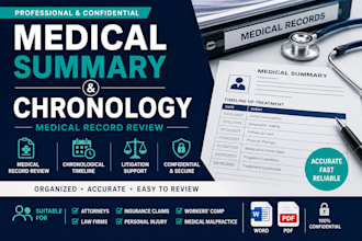 prepare medical summary, medical chronology and review medical records