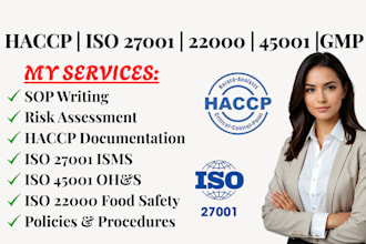 do haccp, iso 27001, 22000, 45001, gmp documentation and compliance documents