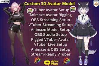 create vrchat anime avatar,3d furry vtuber model, nsfw toggle, vrm animaze setup
