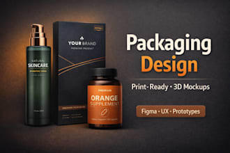 design product packaging, labels, pouch, jar, bottle, box packaging for brands