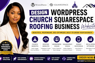 design wordpress church squarespace roofing business website