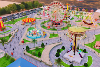 design amusement park, theme park, water park, family entertainment center in 3d
