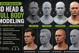sculpt realistic 3d head bust full body model, face likeness from your 2d photo
