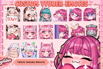 draw custom vtuber emotes twitch emotes chibi emotes, sub badges animated emotes