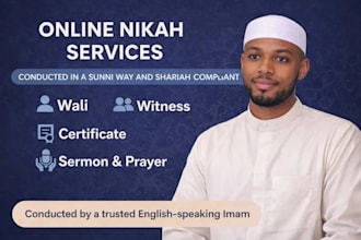 officiate private online nikah as imam and provide two muslim witness with wakil