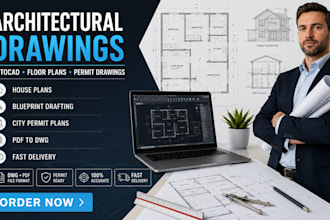 draw architectural floor plans, permit drawing, autocad house plan and blueprint