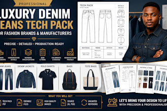 create luxury denim jeans tech pack for fashion brands and manufacturers