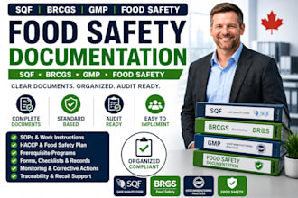 prepare sqf, brcgs, gmp and food safety documentation