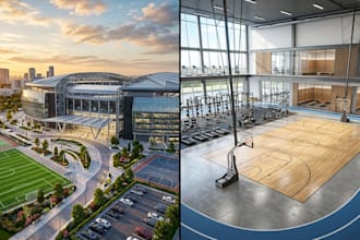 design your sport complex and facility, stadium, gym with 3d rendering