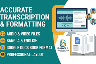 transcribe video to bangla and format as a google doc book
