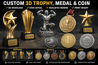 design custom 3d trophy award coin medal model stl 3mf for 3d printing