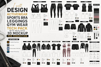 design activewear sports bra leggings gym wear tech pack 3d mockup for brand