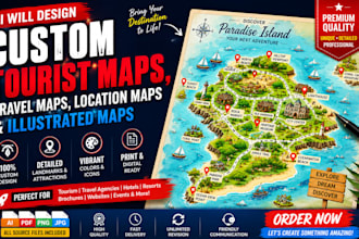 design custom tourist map, travel map, location map and illustrated map